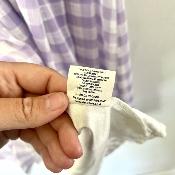 Sister Jane Daydream Purple Gingham Short Sleeve Babydoll Dress Size Medium - Picture 10 of 10